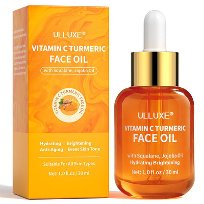 Vitamin C Kurkuma Gesichtsöl – Aufhellendes & Feuchtigkeitsspendendes Gesichtsöl, Nährend & Anti-Aging mit Jojobaöl & Squalan gegen dunkle Flecken, trockene Haut, Falten & ungleichmäßigen Hautton, für alle Hauttypen, 30 ml
