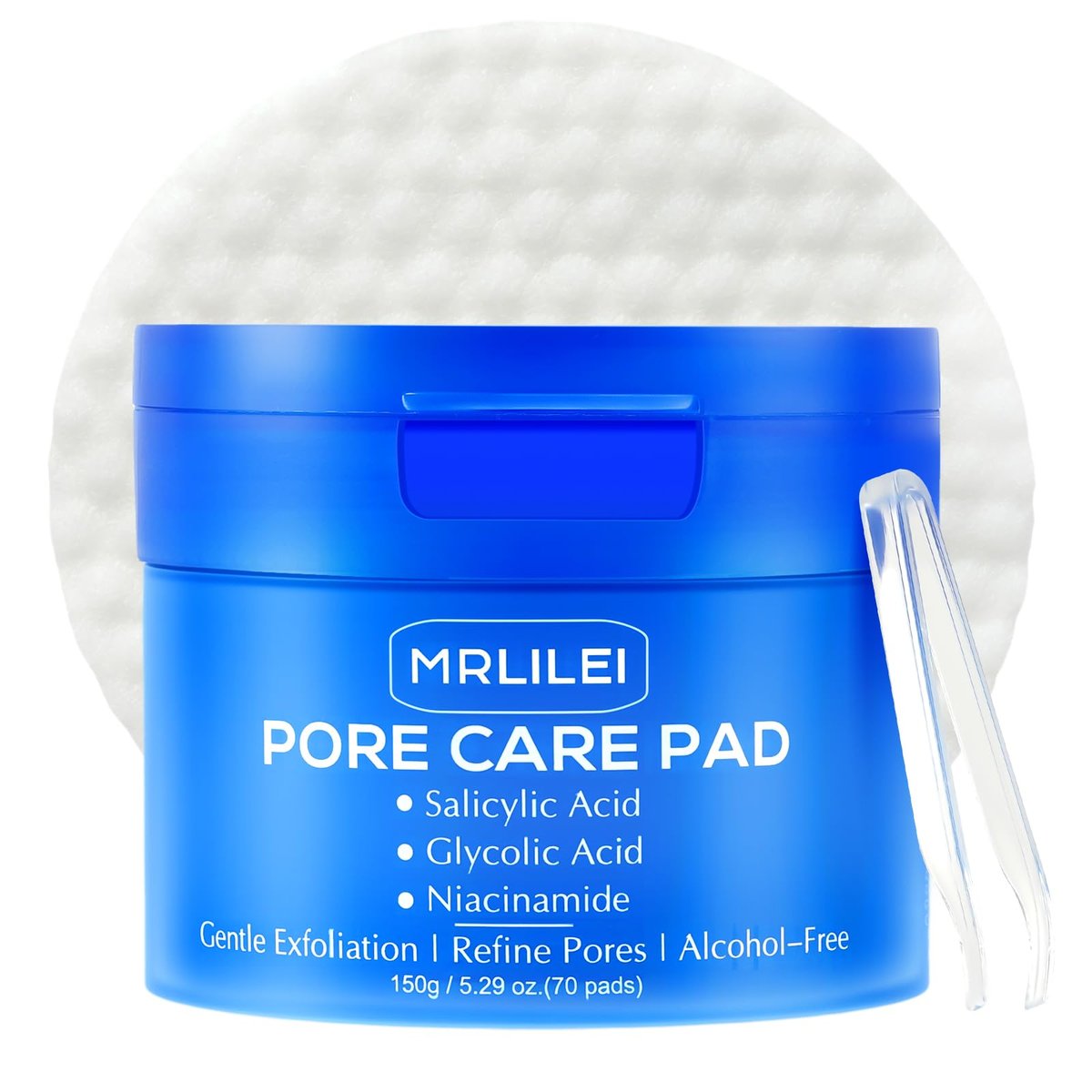 Mrlilei beauty BHA Salicylsäure Toner-Pads mit Porenpflege – Dual-Texturierte Gesichtspeeling-Toner-Pads mit Glykolsäure, Niacinamid, tägliche Gesichtspflege – 70 Pads + 4 Probierpads