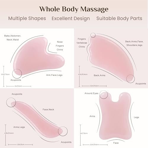 Rena Chris Guasha Massage Set – 4-teiliges Gua Sha Gesichtswerkzeug aus rosa Stein für SPA, Akupunktur und Triggerpunktbehandlung