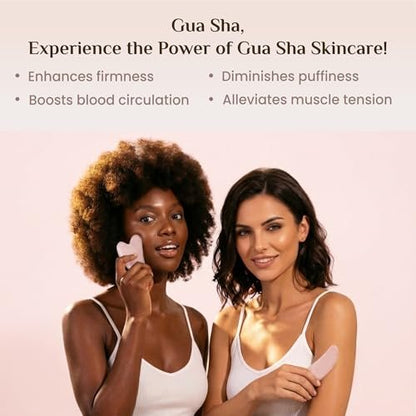 Rena Chris Guasha Massage Set – 4-teiliges Gua Sha Gesichtswerkzeug aus rosa Stein für SPA, Akupunktur und Triggerpunktbehandlung