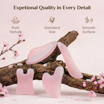 Rena Chris Guasha Massage Set – 4-teiliges Gua Sha Gesichtswerkzeug aus rosa Stein für SPA, Akupunktur und Triggerpunktbehandlung