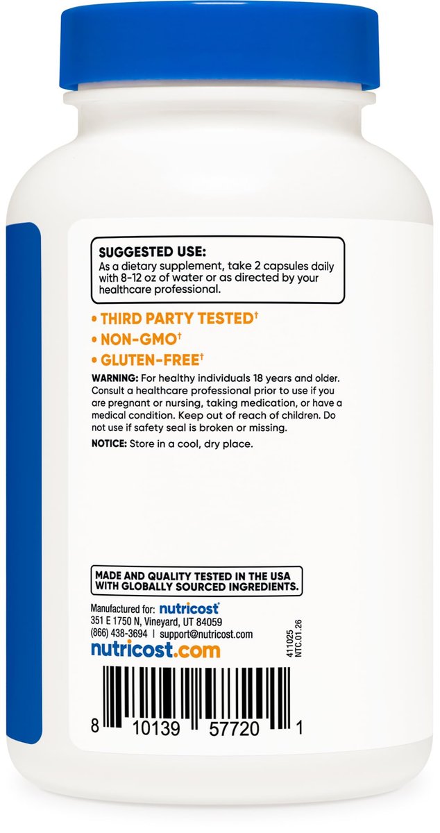 Nutricost Magnesium Glycinat + Malat (250 mg) 120 Kapseln – Hoch absorbierbar, mit Vitamin D, vegan, glutenfrei, GVO-frei, 60 Portionen