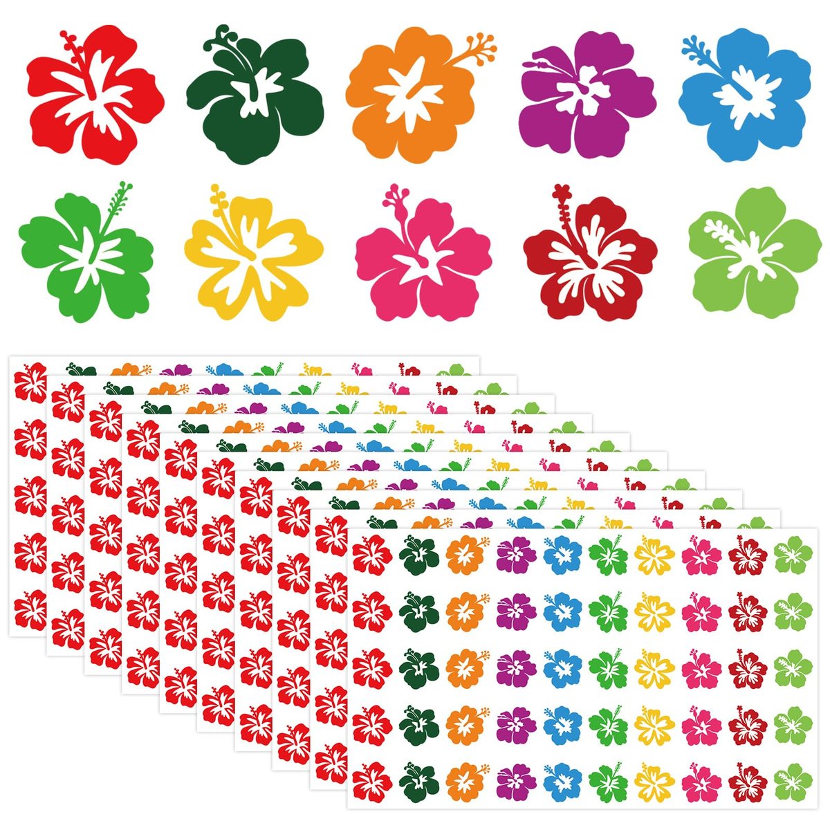 Whaline 500 Hibiskus-Blumen Aufkleber für Bräunung & Sonnenbaden – Bunte florale selbstklebende Körperdekorationen für Sommer, Strand, Hawaii, tropische Luau, Salon & Party