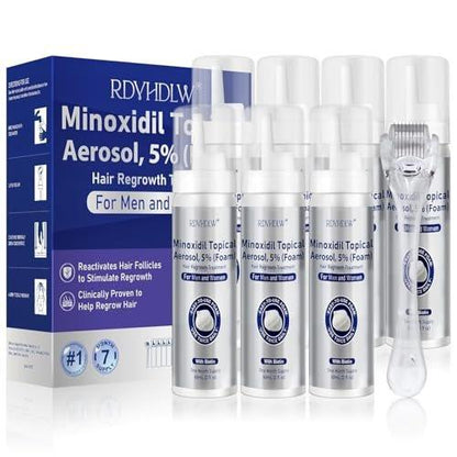 5% Minoxidil Schaum für Männer und Frauen Haarwuchs, Minoxidil Schaum für Haare und Bart, Haarwuchsbehandlung hilft bei Haarausfall und dünner werdendem Haar (7 Stück, 14,77 Unzen, 7 Monate Vorrat)