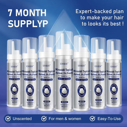 5% Minoxidil Schaum für Männer und Frauen Haarwuchs, Minoxidil Schaum für Haare und Bart, Haarwuchsbehandlung hilft bei Haarausfall und dünner werdendem Haar (7 Stück, 14,77 Unzen, 7 Monate Vorrat)