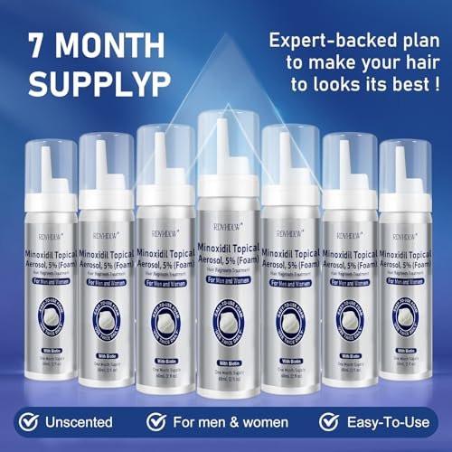 5% Minoxidil Schaum für Männer und Frauen Haarwuchs, Minoxidil Schaum für Haare und Bart, Haarwuchsbehandlung hilft bei Haarausfall und dünner werdendem Haar (7 Stück, 14,77 Unzen, 7 Monate Vorrat)