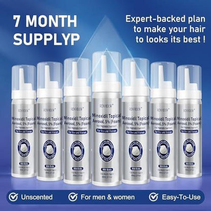 5% Minoxidil Schaum für Männer und Frauen Haarwuchs, Minoxidil Schaum für Haare und Bart, Haarwuchsbehandlung hilft bei Haarausfall und dünner werdendem Haar (7 Stück, 14,77 Unzen, 7 Monate Vorrat)