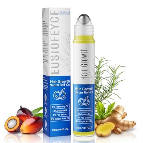 Haarwuchs Serum Roll-On mit 3% Rosmarin, 3% Batana-Öl, 2% Erbsenextrakt, 2% Ingwerwurzelöl – Stärkere Wurzeln, stimuliert Haarfollikel, dichteres Haar, 30 ml