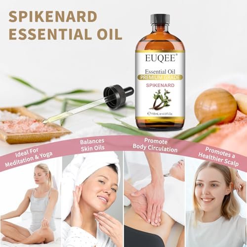 EUQEE Nardenöl 118ml/4 Fl Oz Reines Nardenöl Premium Ätherisches Öl mit Glaspipette Ideal für Yoga, Meditation, Massage, Diffuser, DIY Seife, Kerzenherstellung, Aromatherapie, Schlaf