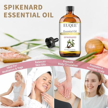 EUQEE Nardenöl 118ml/4 Fl Oz Reines Nardenöl Premium Ätherisches Öl mit Glaspipette Ideal für Yoga, Meditation, Massage, Diffuser, DIY Seife, Kerzenherstellung, Aromatherapie, Schlaf