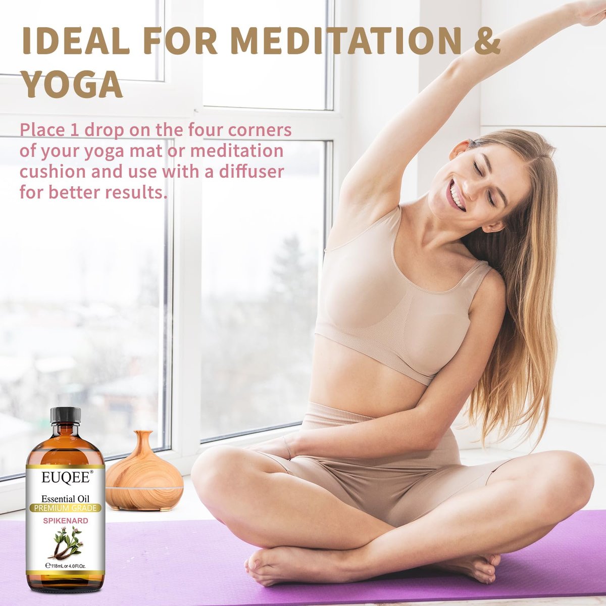 EUQEE Nardenöl 118ml/4 Fl Oz Reines Nardenöl Premium Ätherisches Öl mit Glaspipette Ideal für Yoga, Meditation, Massage, Diffuser, DIY Seife, Kerzenherstellung, Aromatherapie, Schlaf