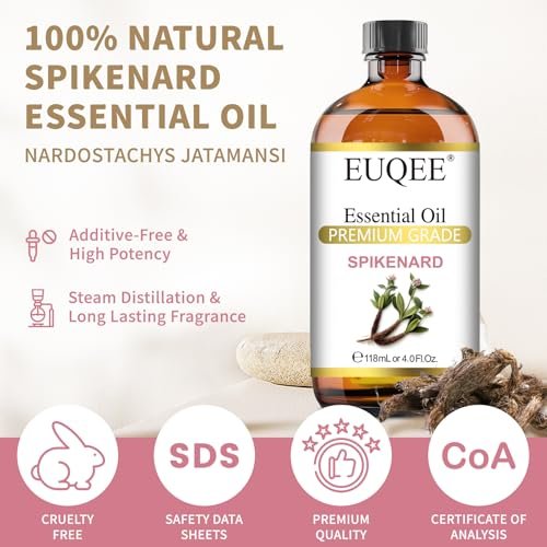 EUQEE Nardenöl 118ml/4 Fl Oz Reines Nardenöl Premium Ätherisches Öl mit Glaspipette Ideal für Yoga, Meditation, Massage, Diffuser, DIY Seife, Kerzenherstellung, Aromatherapie, Schlaf