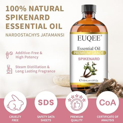 EUQEE Nardenöl 118ml/4 Fl Oz Reines Nardenöl Premium Ätherisches Öl mit Glaspipette Ideal für Yoga, Meditation, Massage, Diffuser, DIY Seife, Kerzenherstellung, Aromatherapie, Schlaf