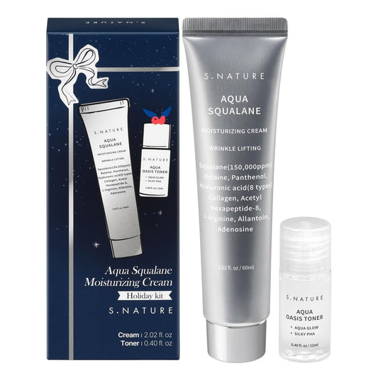 S.NATURE Limited Holiday Gift Set für Feuchtigkeit & Glass Skin | Aqua Squalane Cream 60ml + Aqua Oasis Toner 12ml | Koreanisches Hautpflege-Set | Geschenkideen