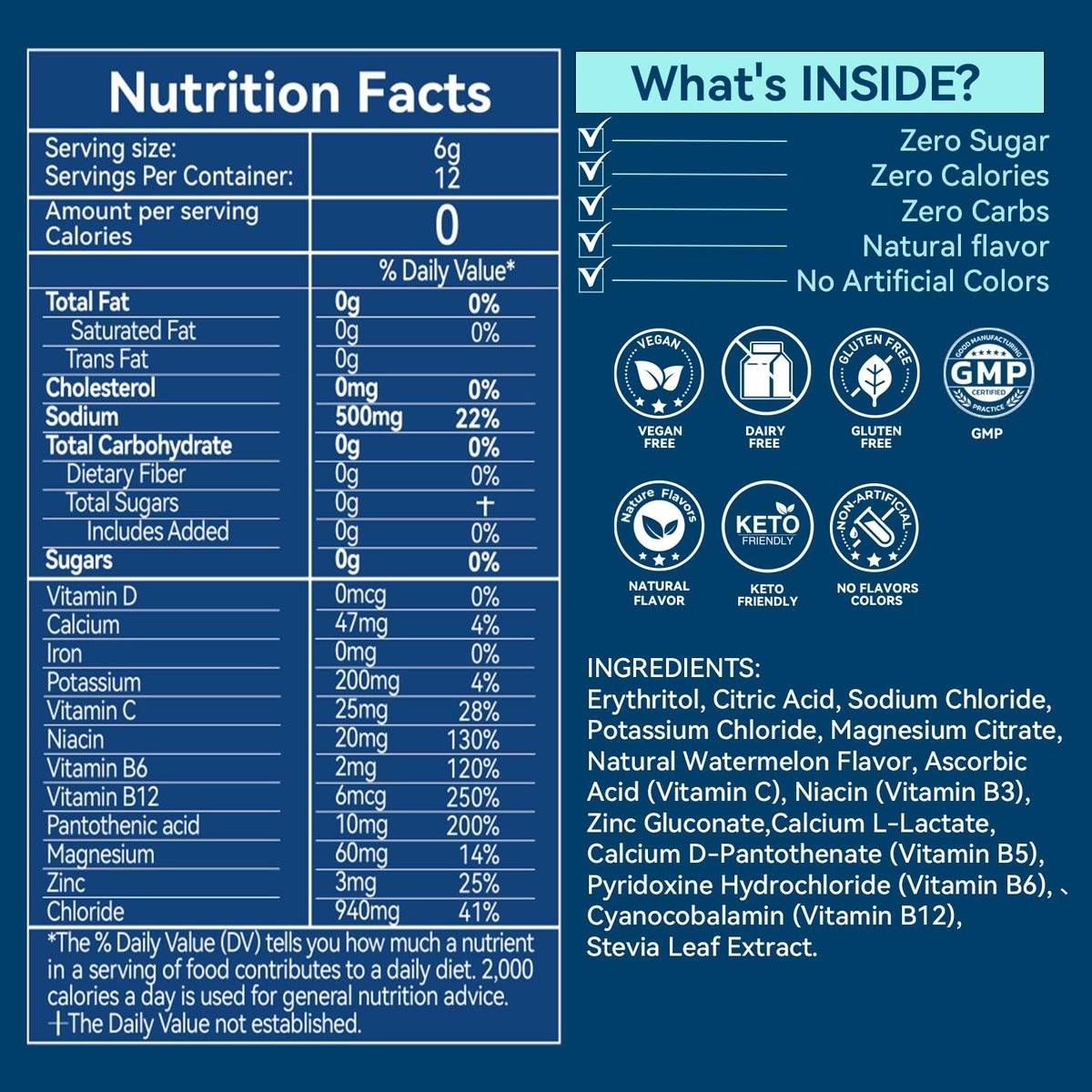 Aibiodi Elektrolyt-Pulver-Päckchen - Zuckerfrei & Kalorienfrei - Flüssiger Daily IV Drink Mix - Sofortige Hydration & Energie mit 6 Elektrolyten und 5 Vitaminen - Keto-freundlich & Vegan - 12 Sticks
