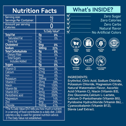 Aibiodi Elektrolyt-Pulver-Päckchen - Zuckerfrei & Kalorienfrei - Flüssiger Daily IV Drink Mix - Sofortige Hydration & Energie mit 6 Elektrolyten und 5 Vitaminen - Keto-freundlich & Vegan - 12 Sticks
