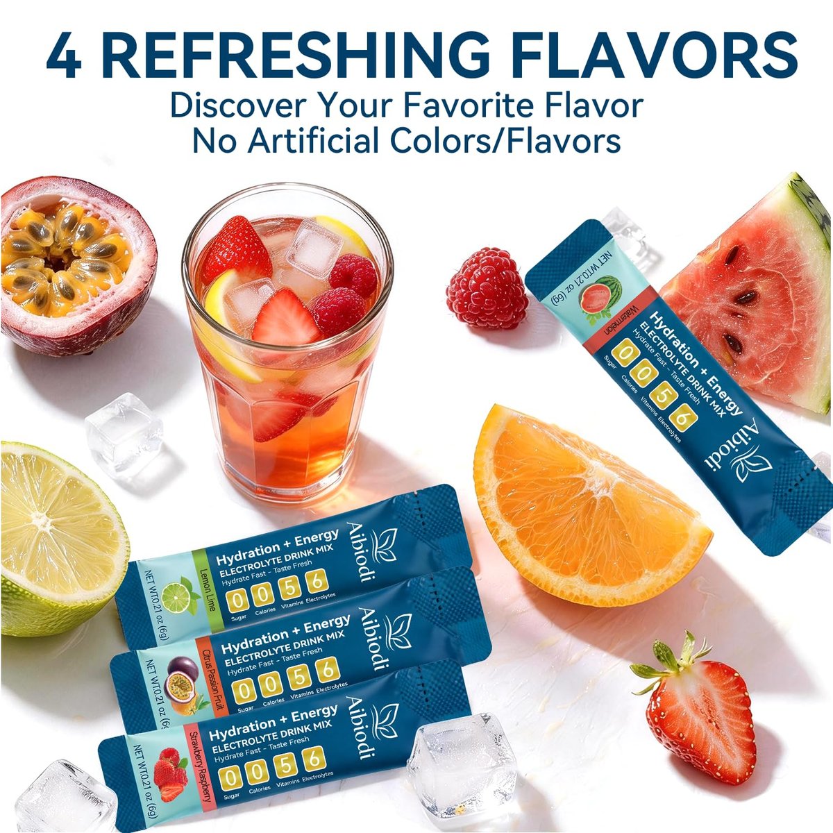 Aibiodi Elektrolyt-Pulver-Päckchen - Zuckerfrei & Kalorienfrei - Flüssiger Daily IV Drink Mix - Sofortige Hydration & Energie mit 6 Elektrolyten und 5 Vitaminen - Keto-freundlich & Vegan - 12 Sticks