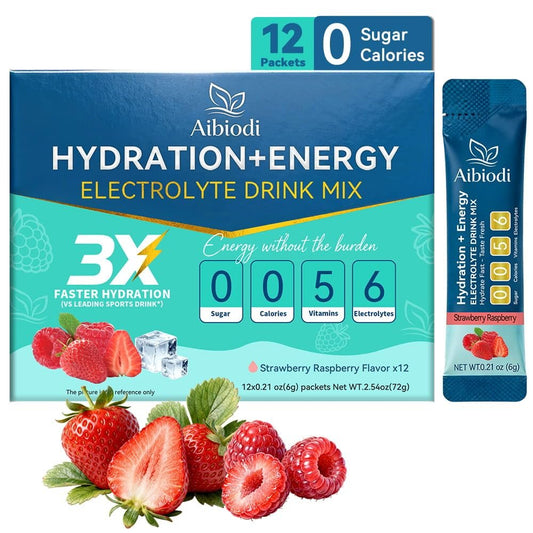 Aibiodi Elektrolyte Pulver Beutel - Zuckerfrei & Kalorienfrei Liquid Daily IV Drink Mix - Sofortige Hydratation & Energie mit 6 Elektrolyten und 5 Vitaminen, Keto-freundlich & Vegan - 12 Sticks
