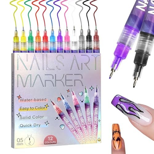 Muttertag Geschenk: Nagelkunst-Stifte Set 12 Farben – Nagelmarker 0,5mm für 3D Nageldesign, DIY Nagelkunst-Werkzeuge zum Punkten, Zeichnen und Linien ziehen für Zuhause und Salon