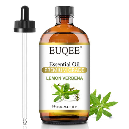 EUQEE Zitronenverbene Ätherisches Öl 118ml – Reines & Natürliches Zitrusduftöl für Diffuser, Hautpflege, Morgenrituale & Aromatherapie, Große Flasche mit Pipette
