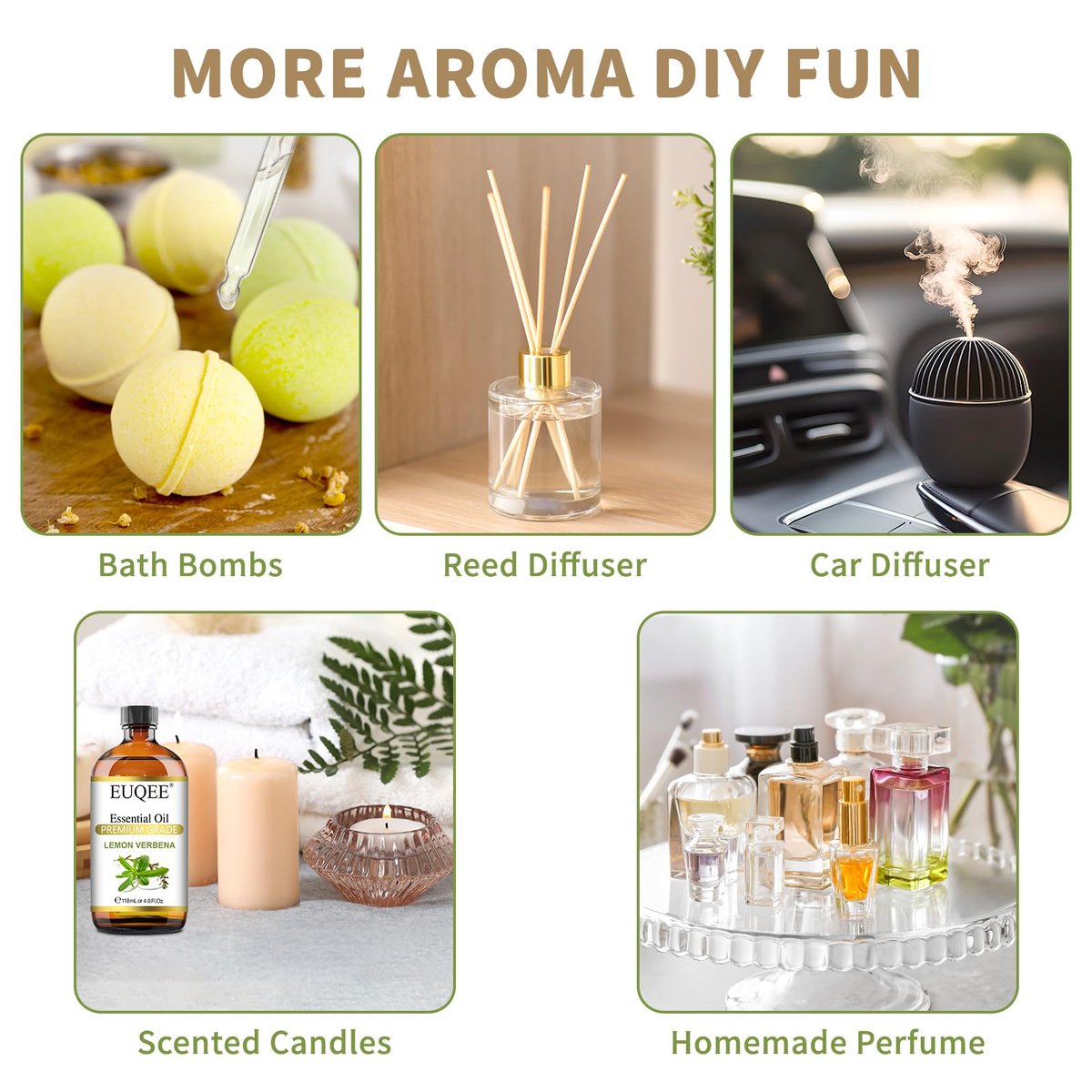 EUQEE Zitronenverbene Ätherisches Öl 118ml – Reines & Natürliches Zitrusduftöl für Diffuser, Hautpflege, Morgenrituale & Aromatherapie, Große Flasche mit Pipette