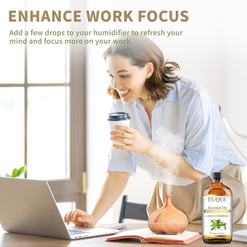 EUQEE Zitronenverbene Ätherisches Öl 118ml – Reines & Natürliches Zitrusduftöl für Diffuser, Hautpflege, Morgenrituale & Aromatherapie, Große Flasche mit Pipette