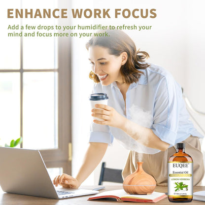 EUQEE Zitronenverbene Ätherisches Öl 118ml – Reines & Natürliches Zitrusduftöl für Diffuser, Hautpflege, Morgenrituale & Aromatherapie, Große Flasche mit Pipette