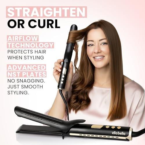 ELLA BELLA® 2-in-1 Haarglätter & Lockenstab mit Luftstrom, NST-Platten, Glätteisen & Lockenstab für kurzes und langes Haar, Salon-Ergebnisse zu Hause
