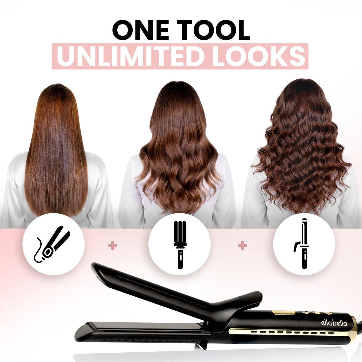 ELLA BELLA® 2-in-1 Haarglätter & Lockenstab mit Luftstrom, NST-Platten, Glätteisen & Lockenstab für kurzes und langes Haar, Salon-Ergebnisse zu Hause