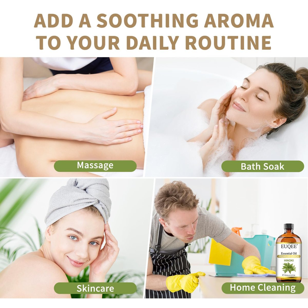 EUQEE Hinoki Ätherisches Öl 118ml - Reines japanisches Hinokiöl für Aromatherapie, Meditation und Hautpflege