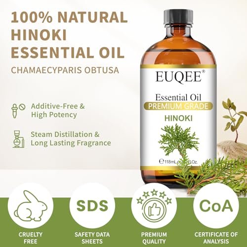 EUQEE Hinoki Ätherisches Öl 118ml - Reines japanisches Hinokiöl für Aromatherapie, Meditation und Hautpflege