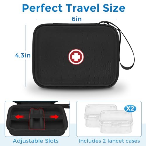 Diabetiker-Reisetasche, Aufbewahrungstasche für Diabetes-Testkit, Blutzuckermessgerät, Teststreifen, Lanzetten, Stechhilfe (nur Tasche) – Schwarz Innen