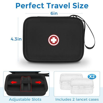 Diabetiker-Reisetasche, Aufbewahrungstasche für Diabetes-Testkit, Blutzuckermessgerät, Teststreifen, Lanzetten, Stechhilfe (nur Tasche) – Schwarz Innen