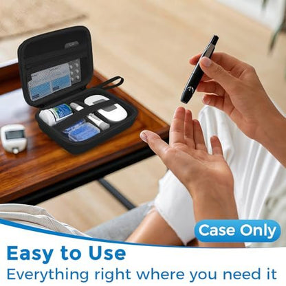 Diabetiker-Reisetasche, Aufbewahrungstasche für Diabetes-Testkit, Blutzuckermessgerät, Teststreifen, Lanzetten, Stechhilfe (nur Tasche) – Schwarz Innen