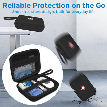 Diabetiker-Reisetasche, Aufbewahrungstasche für Diabetes-Testkit, Blutzuckermessgerät, Teststreifen, Lanzetten, Stechhilfe (nur Tasche) – Schwarz Innen