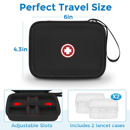 Diabetiker-Reisetasche, Aufbewahrungstasche für Diabetes-Testkit, Blutzuckermessgerät, Teststreifen, Lanzetten, Stechhilfe (nur Tasche) – Schwarz Innen