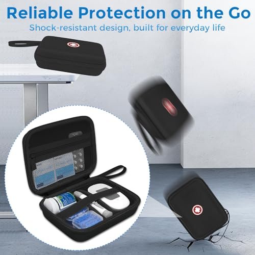 Diabetiker-Reisetasche, Aufbewahrungstasche für Diabetes-Testkit, Blutzuckermessgerät, Teststreifen, Lanzetten, Stechhilfe (nur Tasche) – Schwarz Innen