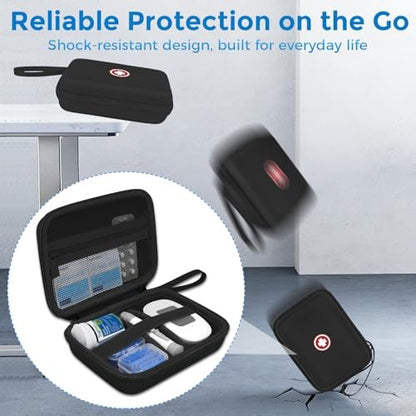 Diabetiker-Reisetasche, Aufbewahrungstasche für Diabetes-Testkit, Blutzuckermessgerät, Teststreifen, Lanzetten, Stechhilfe (nur Tasche) – Schwarz Innen