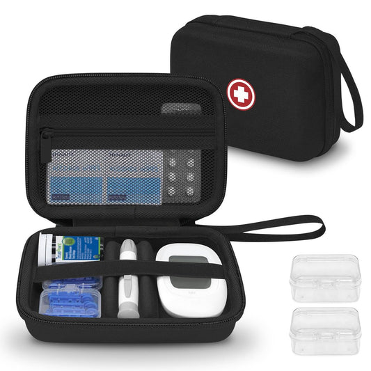 Diabetiker-Reisetasche, Aufbewahrungstasche für Diabetes-Testkit, Blutzuckermessgerät, Teststreifen, Lanzetten, Stechhilfe (nur Tasche) – Schwarz Innen