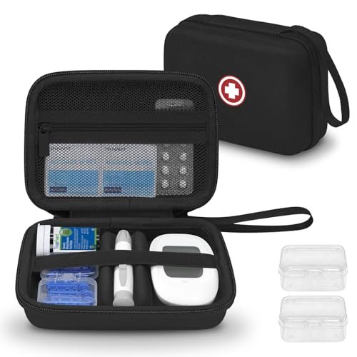 Diabetiker-Reisetasche, Aufbewahrungstasche für Diabetes-Testkit, Blutzuckermessgerät, Teststreifen, Lanzetten, Stechhilfe (nur Tasche) – Schwarz Innen