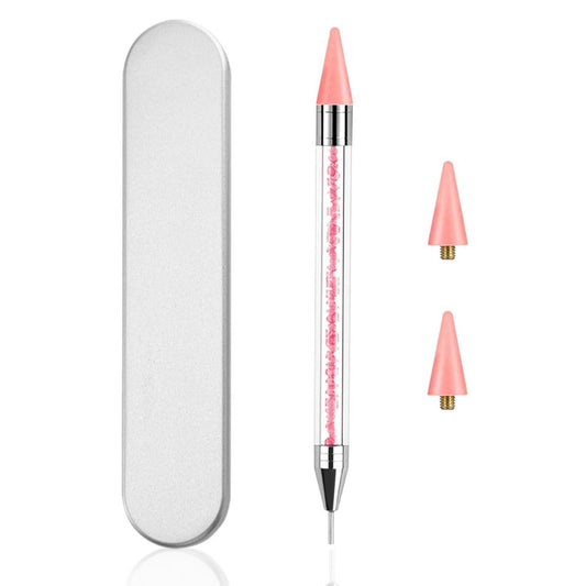 Doppelspitzen-Nagel-Dotting-Stift mit 2 zusätzlichen Wachsköpfen – Rhinestone-Picker für DIY-Nagelkunst (pink)
