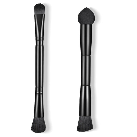 2er-Set Dual-Ended Haaransatz-Puderpinsel: 2-in-1 Reise-Makeup-Pinsel mit Schwammspitze und weichen Borsten zum Kaschieren, Konturieren und Ansatz-Auffrischen