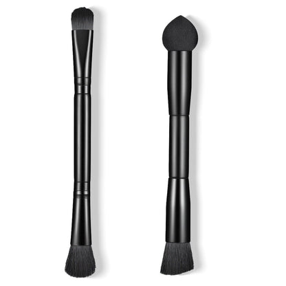 2er-Set Dual-Ended Haaransatz-Puderpinsel: 2-in-1 Reise-Makeup-Pinsel mit Schwammspitze und weichen Borsten zum Kaschieren, Konturieren und Ansatz-Auffrischen