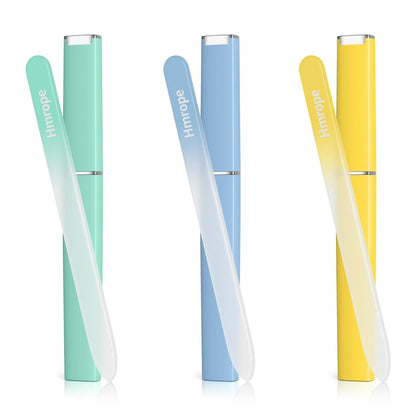 Hmrope 3er-Pack Kristallglas-Nagelfeile mit Etui – Professionelle Nano-Glas-Nagelfeilen für Natürliche Nägel, Doppelseitige Nagelfeile für Maniküre und Nagelpflege für Damen und Herren
