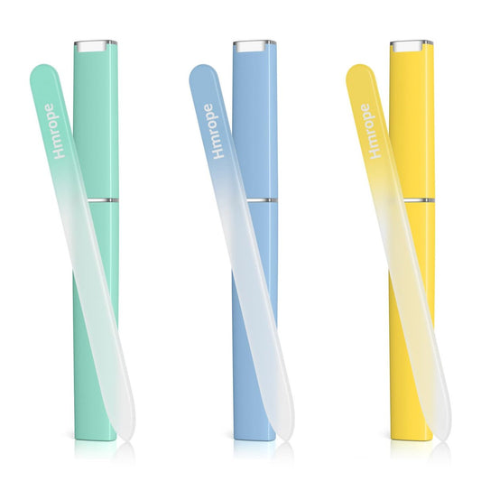 Hmrope 3er-Pack Kristallglas-Nagelfeile mit Etui – Professionelle Nano-Glas-Nagelfeilen für Natürliche Nägel, Doppelseitige Nagelfeile für Maniküre und Nagelpflege für Damen und Herren