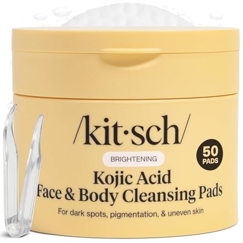 Kitsch Kojic Acid Reinigungspads mit Kurkuma und Cica – 50 Stück, sanfte Peeling- und Aufhellungspads für Gesicht und Körper