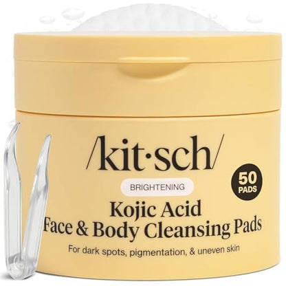 Kitsch Kojic Acid Reinigungspads mit Kurkuma und Cica – 50 Stück, sanfte Peeling- und Aufhellungspads für Gesicht und Körper