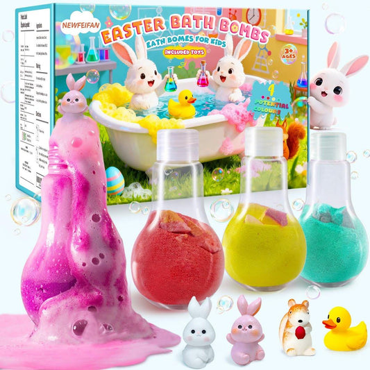 Oster-Potions Badebomben für Kinder mit Überraschungsspielzeug im Inneren, Teenager-Osterkörbchen-Füller, 4er-Pack bunte lustige Schaumbadespielzeuge, coole Schaumexplosion, perfekte Geschenke für Kinder von 4-12 Jahren, Jungen und Mädchen