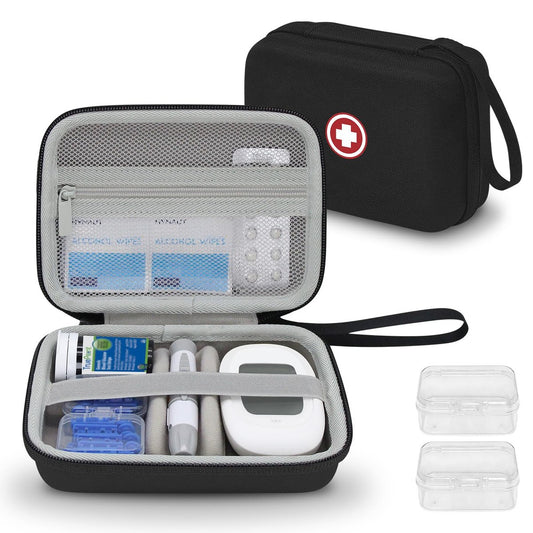 Diabetiker-Reisetasche, Aufbewahrungs- und Organizer-Tasche für Diabetes-Testkit, Blutzuckermessgerät, Teststreifen, Lanzetten und Stechhilfe (nur Tasche) – Graues Innenfutter