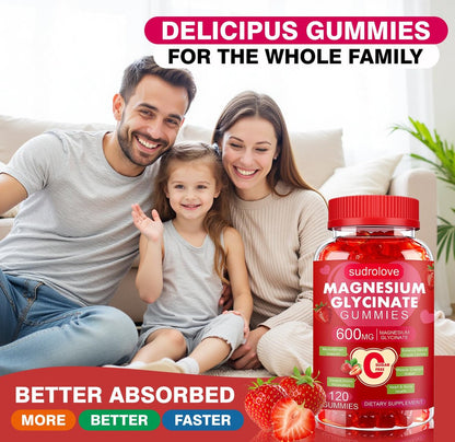 Magnesiumglycinat Gummibärchen 600 mg – Zuckerfreies Magnesium & Kalium Nahrungsergänzungsmittel mit Vitamin D, B6 und CoQ10 für Ruhe & Schlaf für Erwachsene – Hohe Absorption – Erdbeergeschmack
